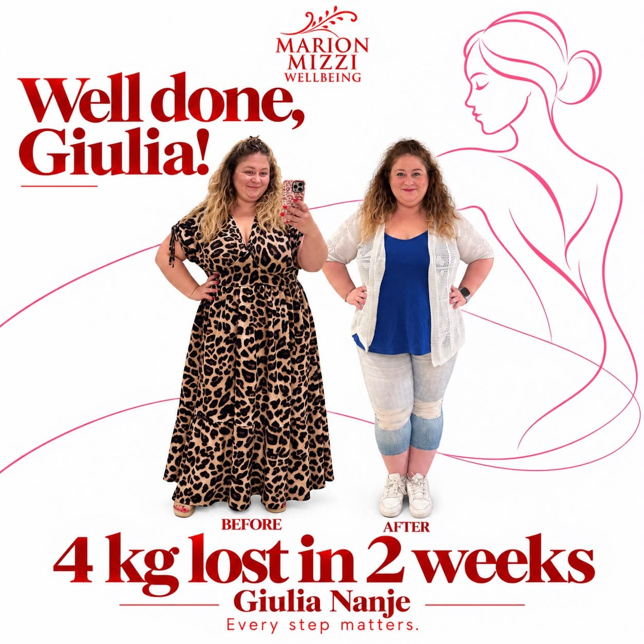 Giulia Nanje before and after the Anti-Obesity Programme: 4 kg lost in 2 weeks
